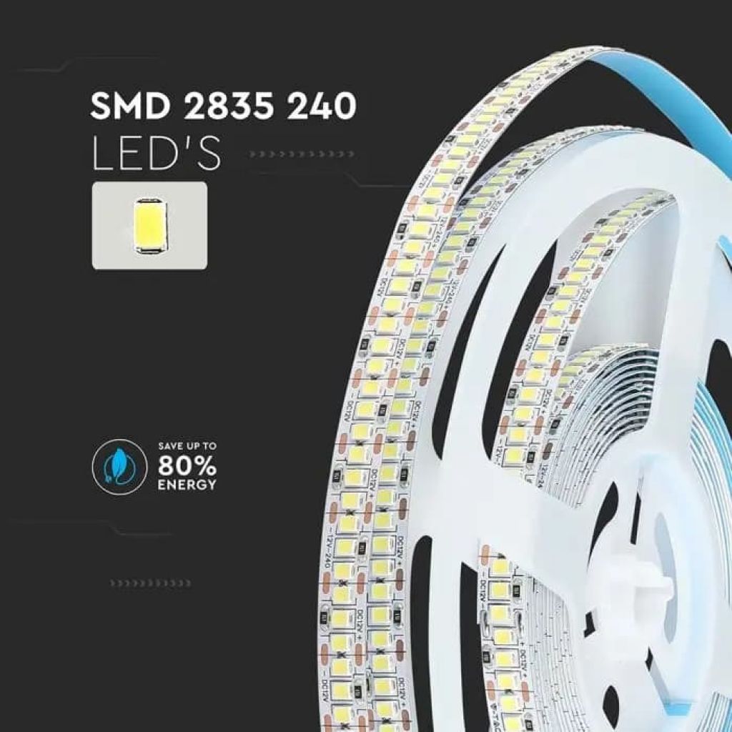 Striscia LED Flessibile 100W V-Tac SMD Monocolore 240 LED/metro 12V - Bobina 5 metri - Potenza 20 w/m