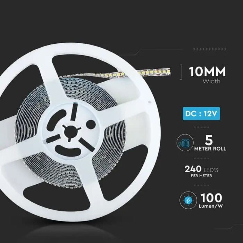 Striscia LED Flessibile 100W V-Tac SMD Monocolore 240 LED/metro 12V - Bobina 5 metri - Potenza 20 w/m