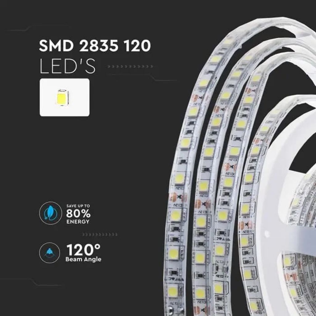 V-Tac Striscia LED Flessibile 80W SMD Monocolore 120 LED/metro IP65 24V - Potenza 8 w/m - Bobina 10 metri
