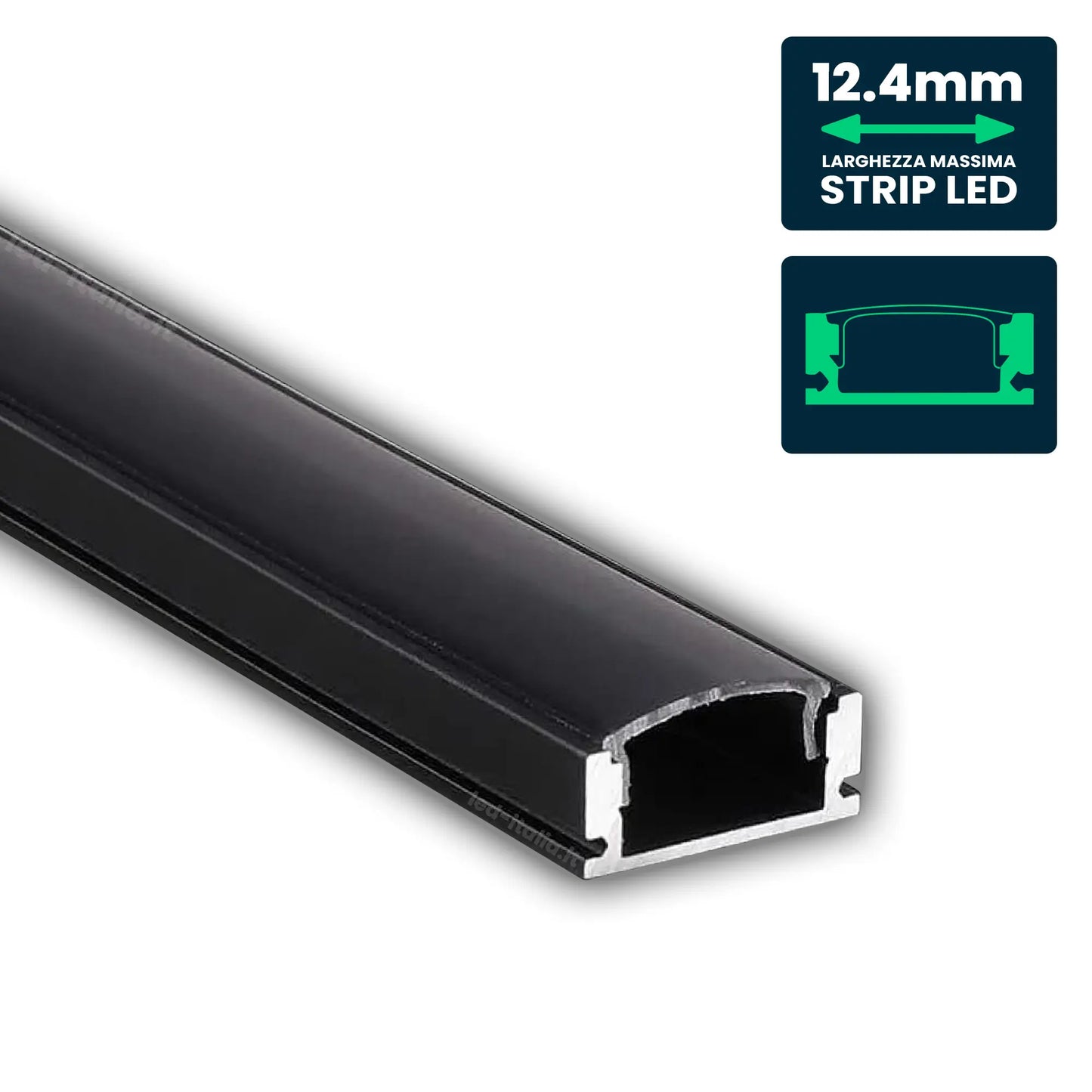 V-Tac PRO Profilo Piatto in Alluminio Nero per Strisce LED a Superficie con Copertura Nera Opaca 2 metri