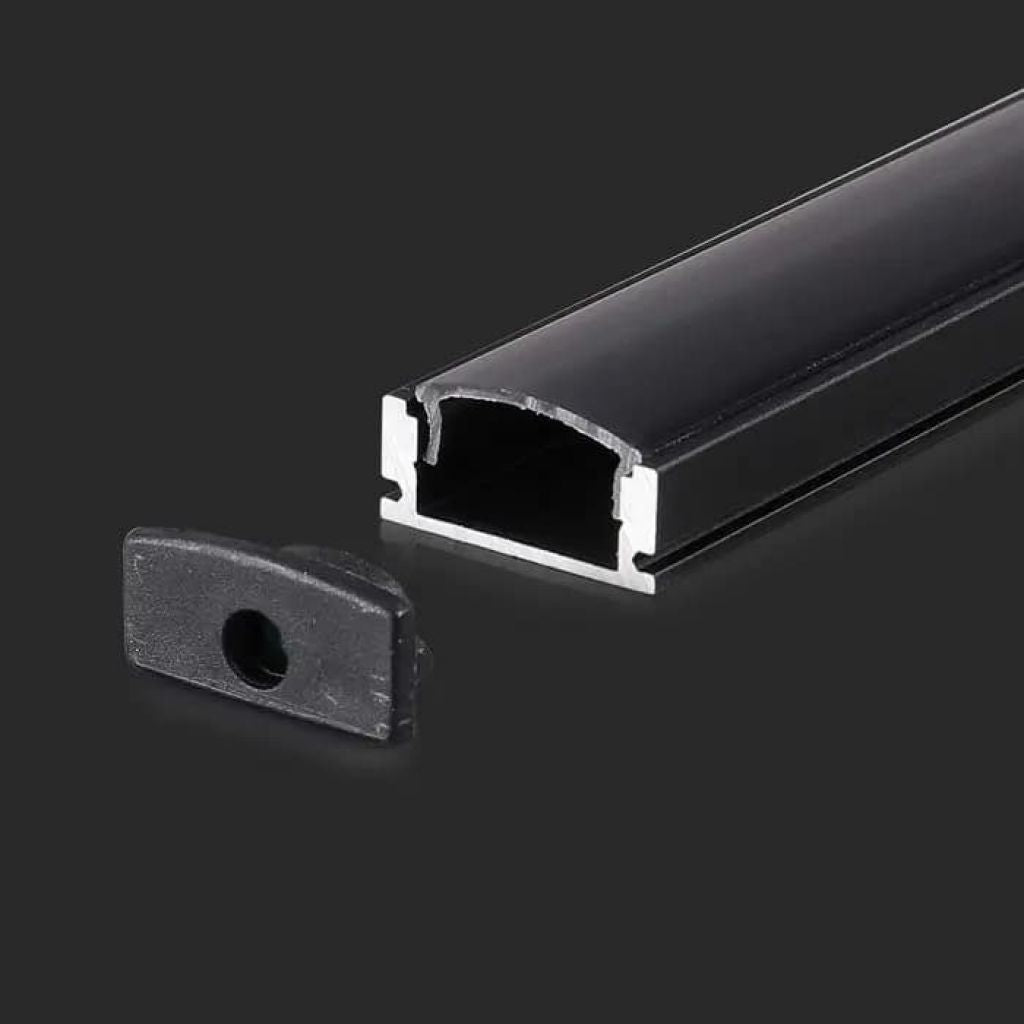 V-Tac PRO Profilo Piatto in Alluminio Nero per Strisce LED a Superficie con Copertura Nera Opaca 2 metri