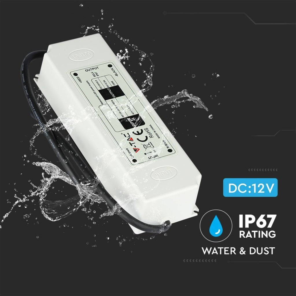 V - Tac Alimentatore 150W 12V Impermeabile IP67 a 1 Uscita con Cavi a Saldare - Elettrohub.it