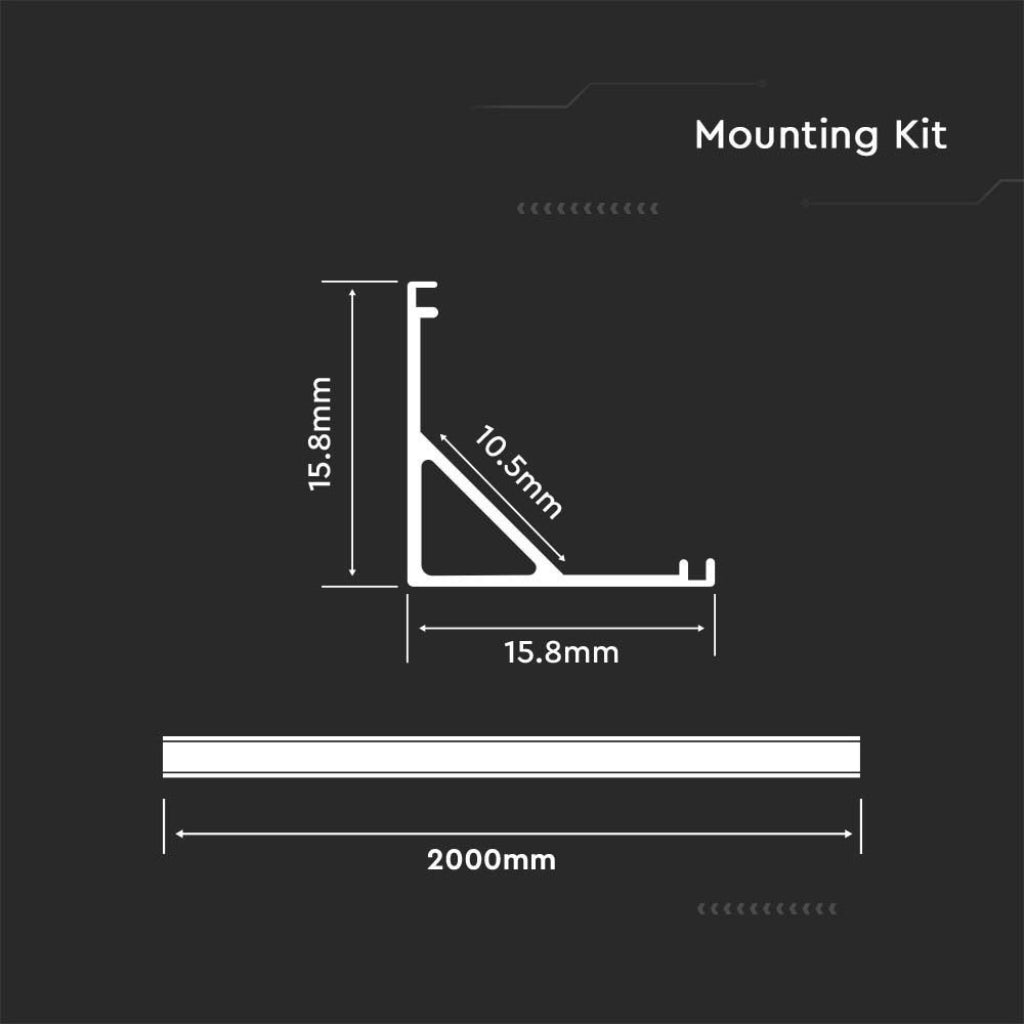 V-Tac ECO Profilo Angolare in Alluminio per Strisce LED a Superficie con Copertura Opaca Lunghezza 2 metri
