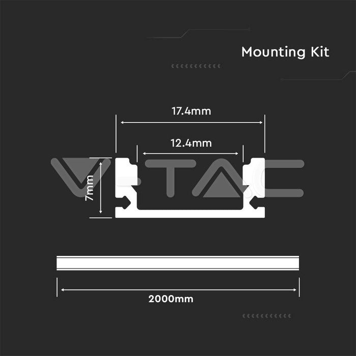 V-Tac PRO Profilo Piatto in Alluminio Bianco per Strisce LED a Superficie con Copertura Opaca Lunghezza 2 metri