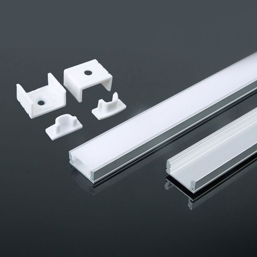 V-Tac PRO Profilo Piatto in Alluminio Bianco per Strisce LED a Superficie con Copertura Opaca Lunghezza 2 metri