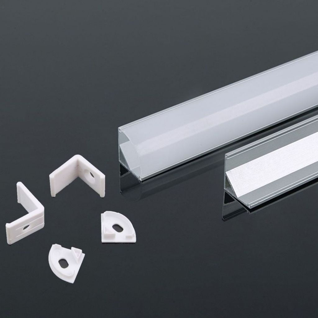 V-Tac ECO Profilo Angolare in Alluminio Bianco per Strisce LED a Superficie con Copertura Opaca 2 metri
