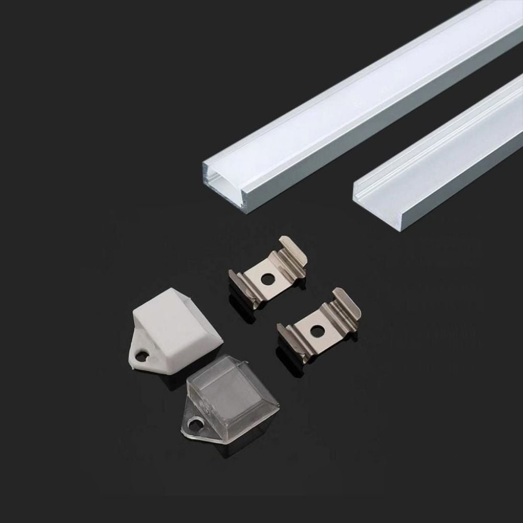 V - TAC ECO Profilo Piatto in Alluminio per Strisce LED a Superficie con Copertura Opaca Lunghezza 2 metri - Elettrohub.it