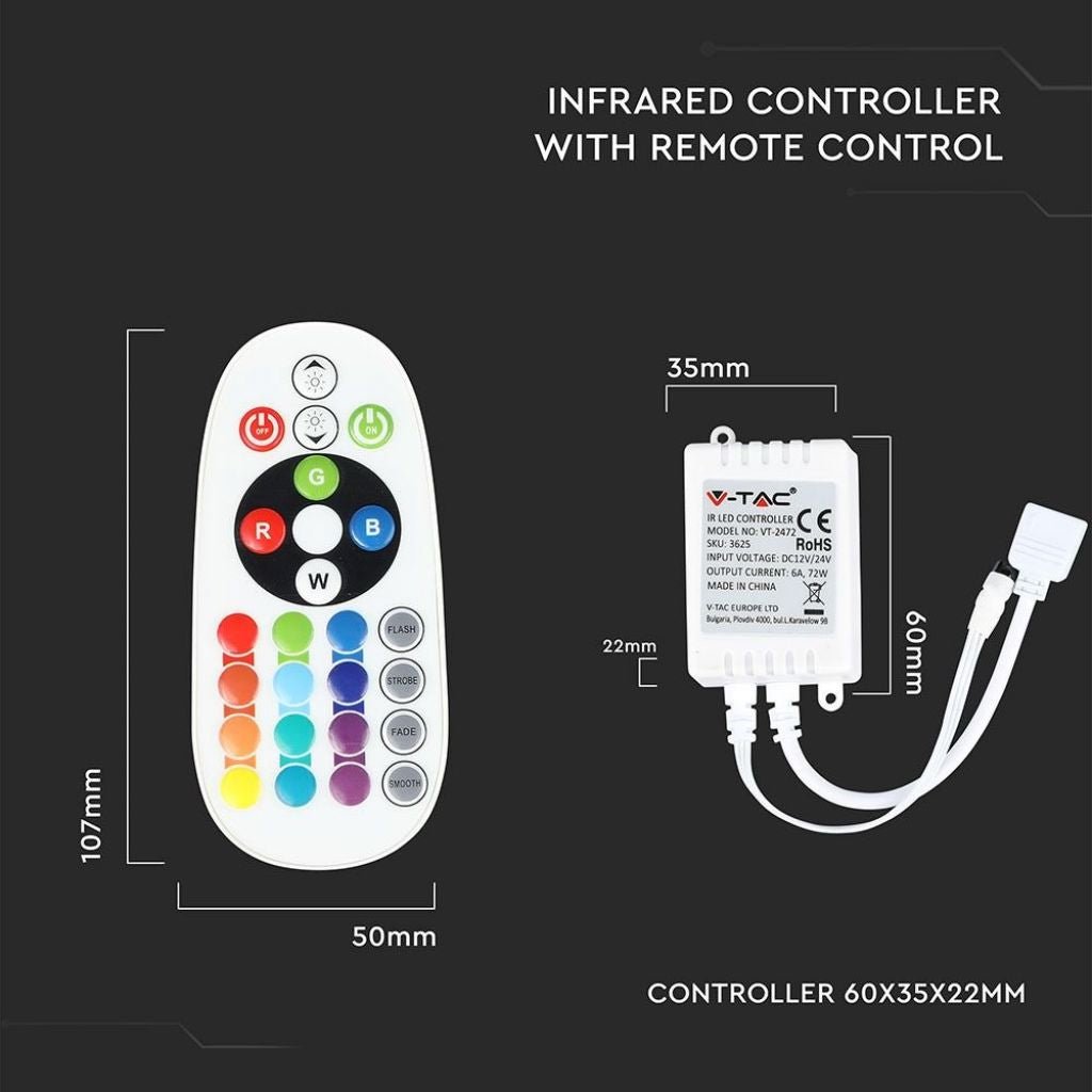 V - Tac Controller per Strisce LED RGB 4 Pin con Telecomando 24 Tasti - Elettrohub.it