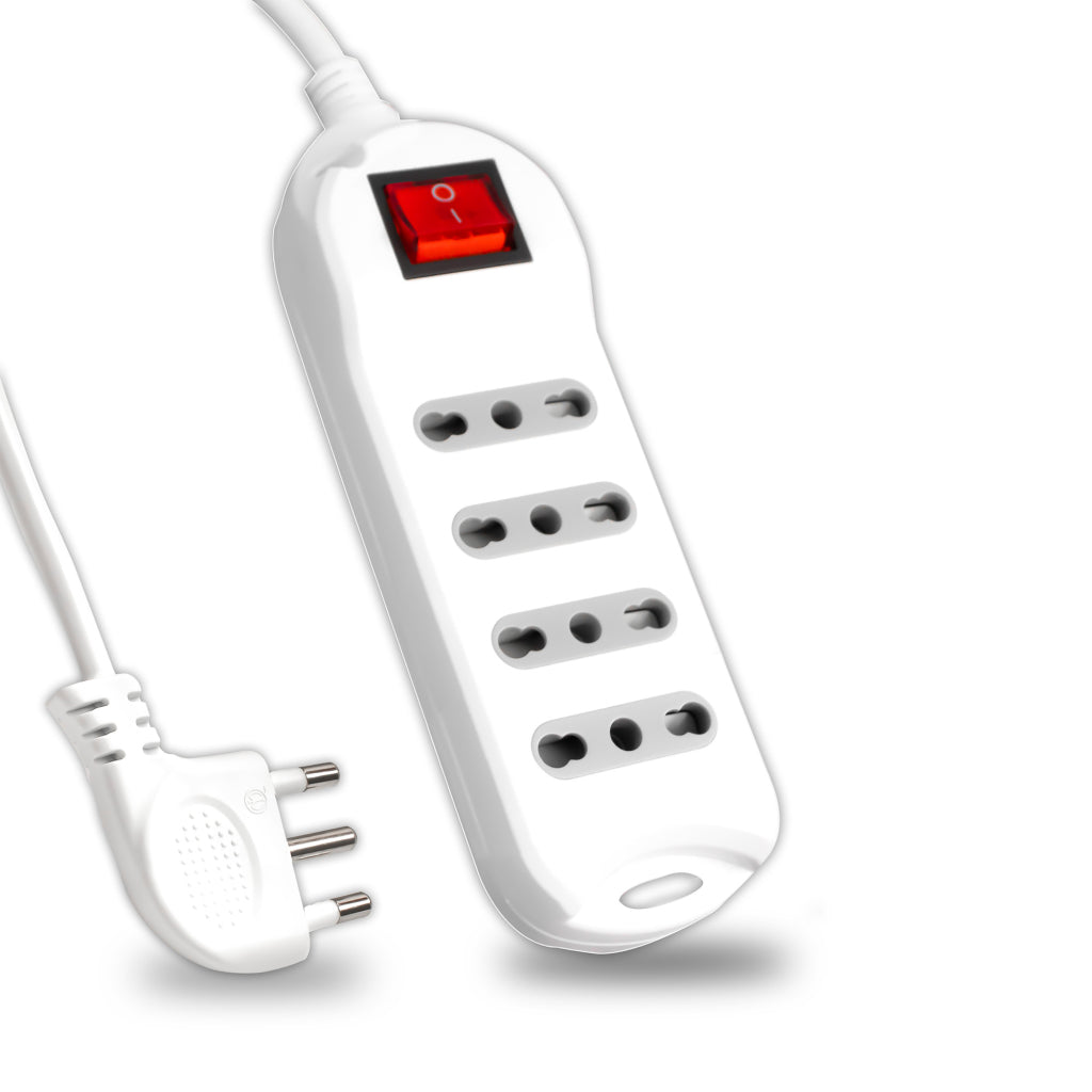 Multipresa 4 Posti Colore Bianco con Interruttore Luminoso Attacco a Parete