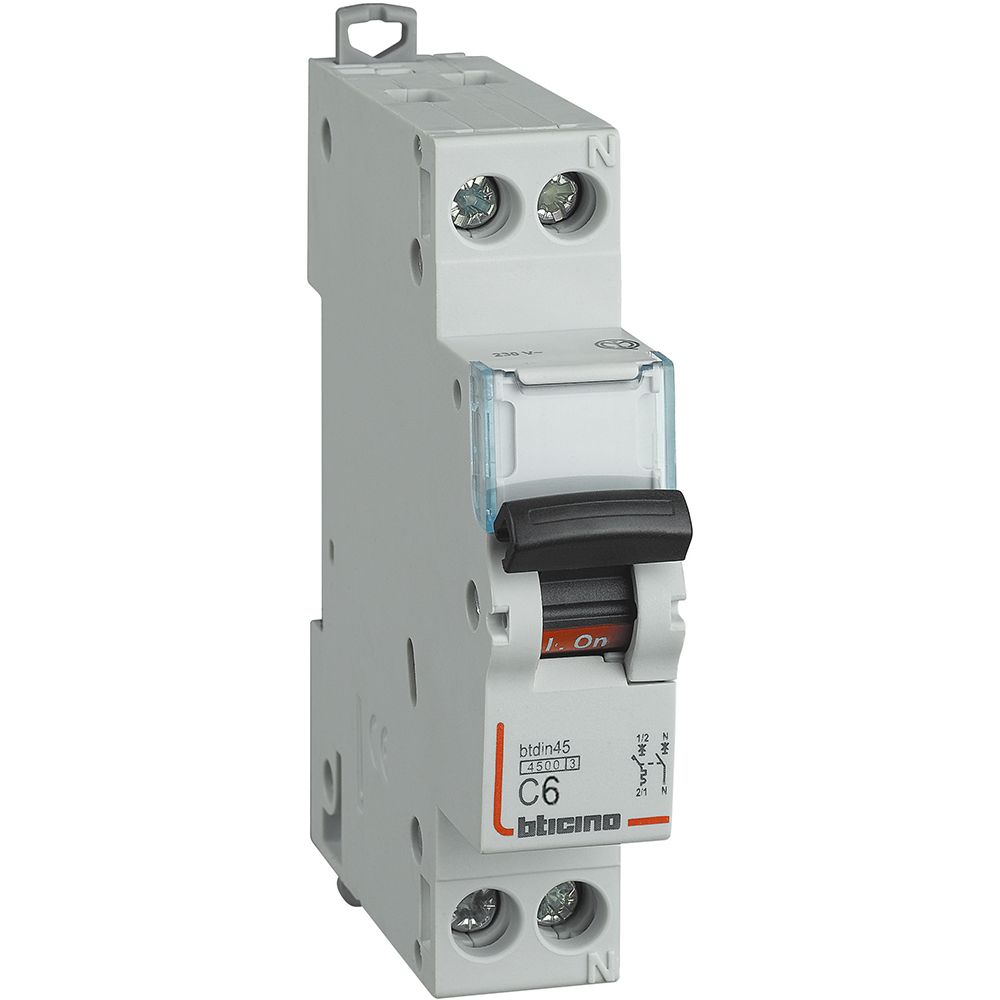 Interruttore magnetotermico bticino 1p+n 6a 4.5ka curva c 1 modulo DIN 230 va.c. - Elettrohub.it