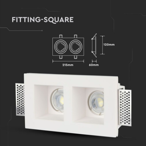 V-Tac Portafaretto Doppio Rettangolare, da Incasso, in Gesso per Lampadine GU10 e GU5.3
