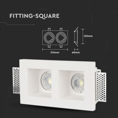 V - Tac Portafaretto Doppio Rettangolare, da Incasso, in Gesso per Lampadine GU10 e GU5.3 - Elettrohub.it