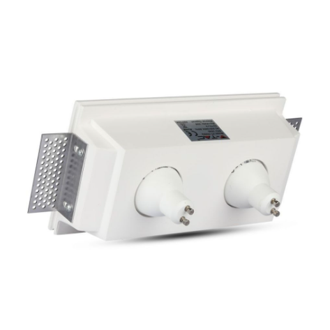 V-Tac Portafaretto Doppio Rettangolare, da Incasso, in Gesso per Lampadine GU10 e GU5.3