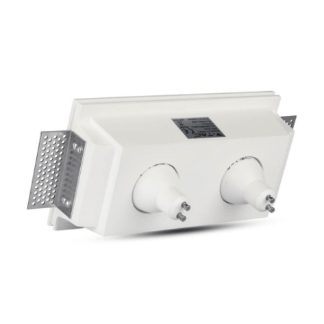 V - Tac Portafaretto Doppio Rettangolare, da Incasso, in Gesso per Lampadine GU10 e GU5.3 - Elettrohub.it