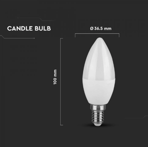 Lampadina LED E14 7W V-Tac Candela Chip Samsung - Disponibile Luce: Calda 3000K - Naturale 4000K - Fredda 6500K