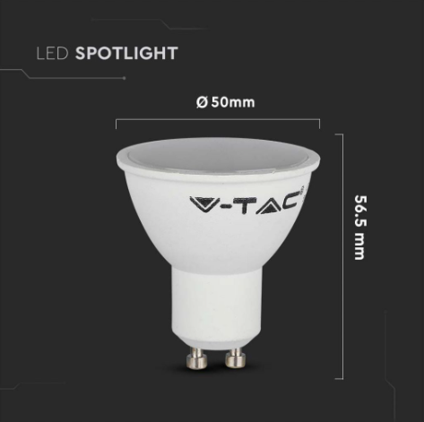 LAMPADINA LED GU10 4.5W V-TAC - Disponibile Luce: Calda 3000K - Naturale 4000K - Fredda 6500K