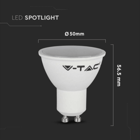 LAMPADINA LED GU10 4.5W V - TAC - Disponibile Luce: Calda 3000K - Naturale 4000K - Fredda 6500K - Elettrohub.it