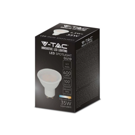 LAMPADINA LED GU10 4.5W V-TAC - Disponibile Luce: Calda 3000K - Naturale 4000K - Fredda 6500K