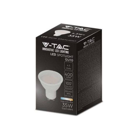 LAMPADINA LED GU10 4.5W V - TAC - Disponibile Luce: Calda 3000K - Naturale 4000K - Fredda 6500K - Elettrohub.it