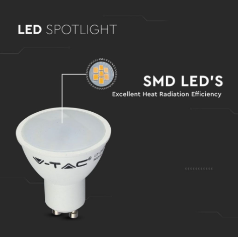 LAMPADINA LED GU10 4.5W V-TAC - Disponibile Luce: Calda 3000K - Naturale 4000K - Fredda 6500K