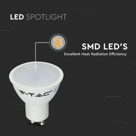LAMPADINA LED GU10 4.5W V - TAC - Disponibile Luce: Calda 3000K - Naturale 4000K - Fredda 6500K - Elettrohub.it