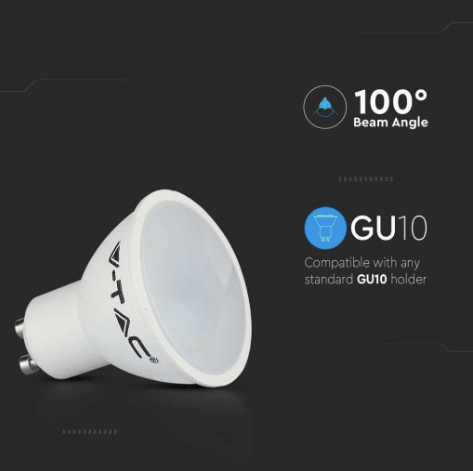 LAMPADINA LED GU10 4.5W V - TAC - Disponibile Luce: Calda 3000K - Naturale 4000K - Fredda 6500K - Elettrohub.it