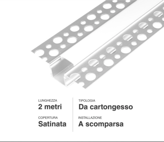Profilo Piatto in Alluminio per Strisce LED a Scomparsa con Copertura Satinata Lunghezza 2 metri