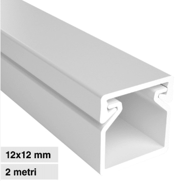 Canalina Passacavi 12x12 in Plastica Bianca e Coperchio Removibile Lunghezza 2 metri - Elettrohub.it