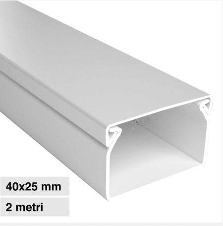 Canalina Passacavi 40x25 in Plastica Bianca e Coperchio Removibile Lunghezza 2 metri - Elettrohub.it