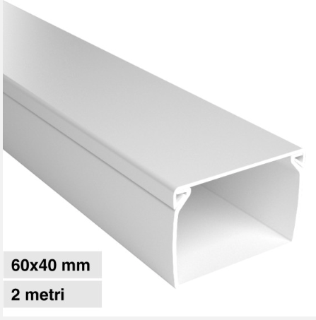 Elmark Canalina Passacavi 60x40 in Plastica Bianca e Coperchio Removibile Lunghezza 2 metri