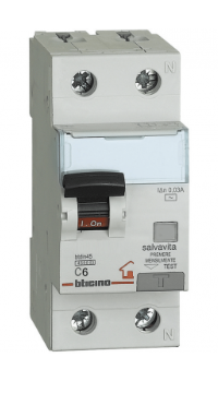 Interruttore magnetotermico bticino differenziale 1p+n 6a 4,5ka 30ma 2 moduli 230 va.c.