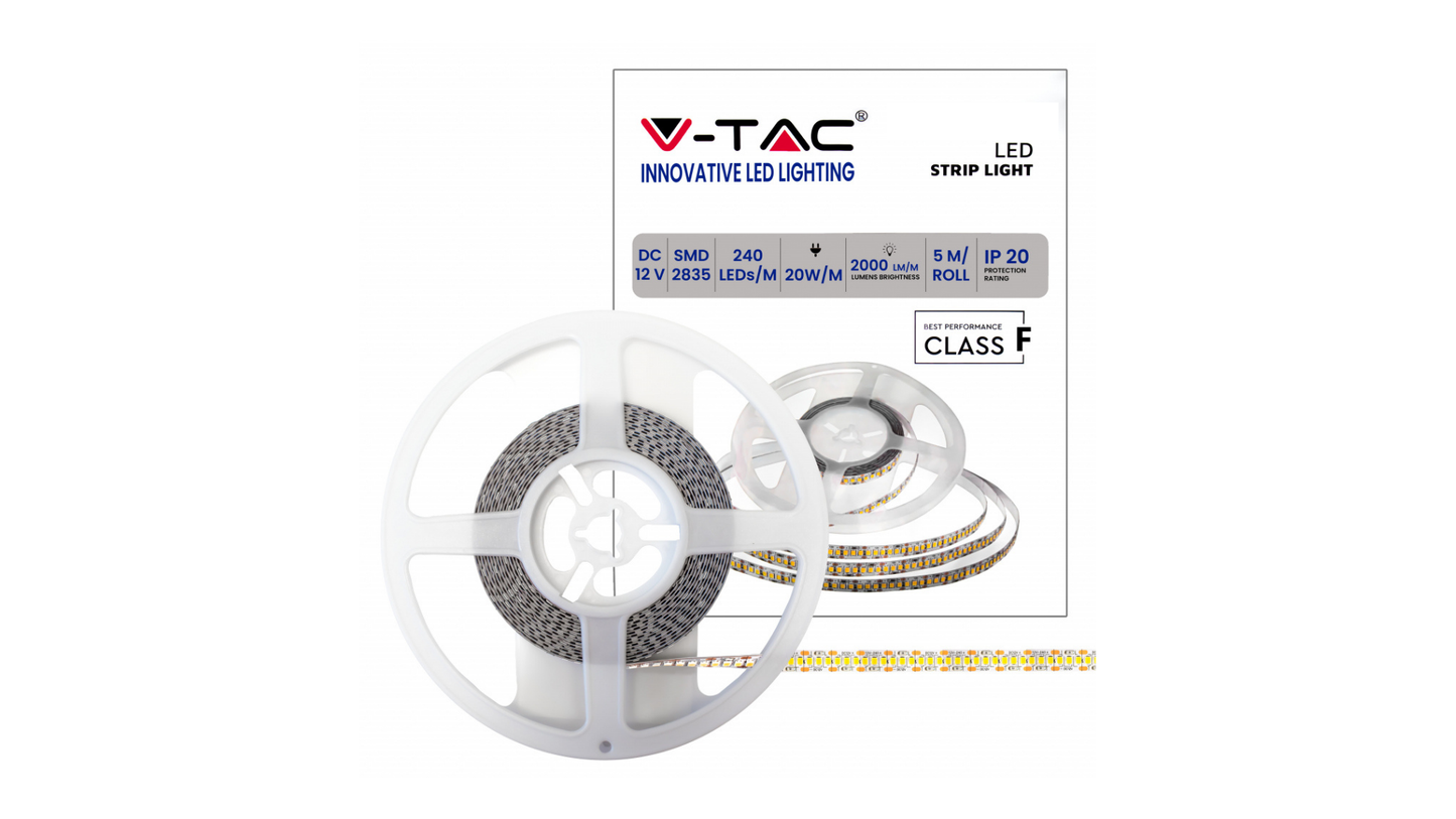 Striscia LED Flessibile 100W V-Tac SMD Monocolore 240 LED/metro 12V - Bobina 5 metri - Potenza 20 w/m