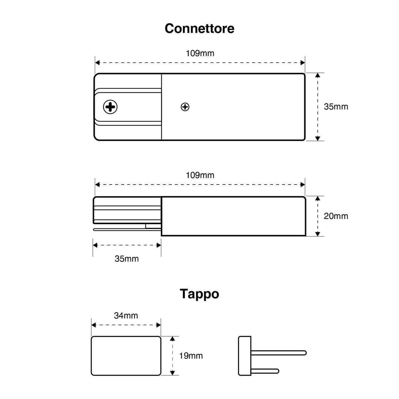 Connettore di Alimentazione + Tappo per binario Monofase Nero