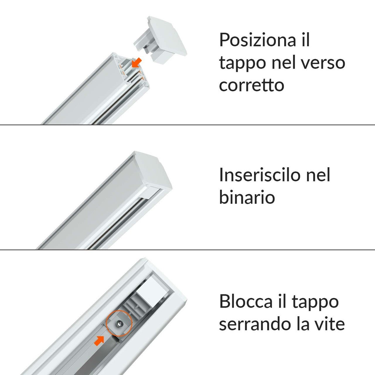 Tappo Terminale Bianco per Binario Trifase - Kit 2 Pezzi - Elettrohub.it