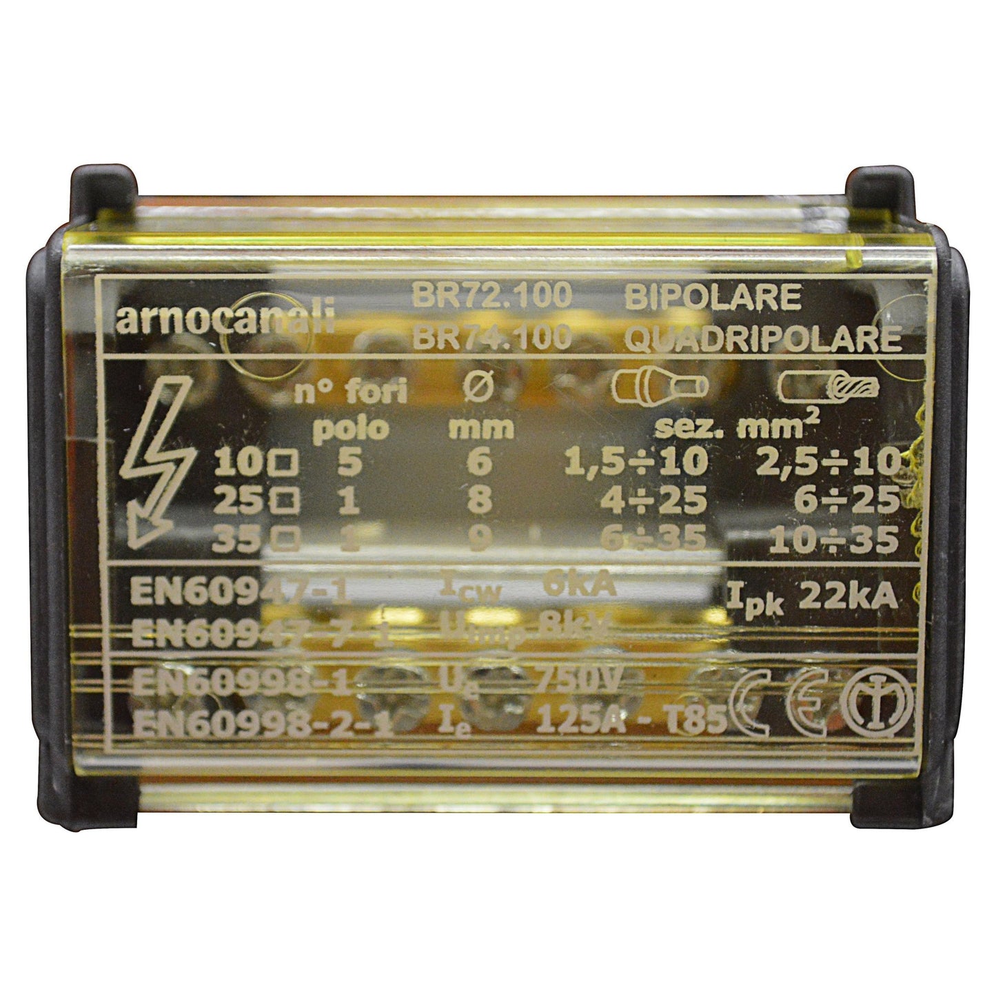 Morsettiera bipolare Arnocanali - 7 fori - 125a - BR72.100 - Elettrohub.it