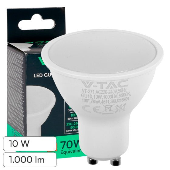 Lampadina LED GU10 10W - V - TAC - Disponibile Luce: Calda 3000K - Naturale 4000K - Fredda 6500K - Elettrohub.it