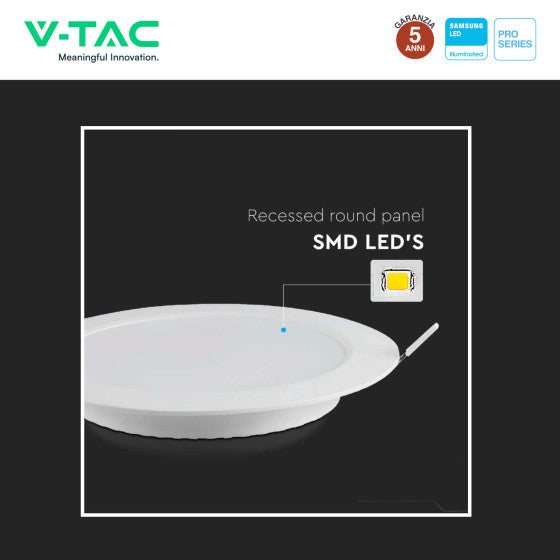 Pannello LED Rotondo 6W V-Tac SMD Chip Samsung da Incasso con Driver - Disponibile Luce: Calda 3000K, Naturale 4000K e Fredda 6500K