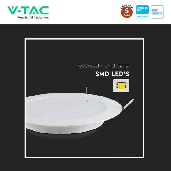 Pannello LED Rotondo 6W V - Tac SMD Chip Samsung da Incasso con Driver - Disponibile Luce: Calda 3000K, Naturale 4000K e Fredda 6500K - Elettrohub.it