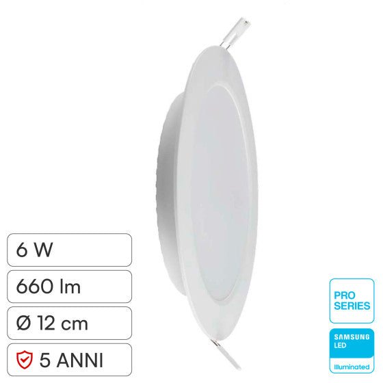 Pannello LED Rotondo 6W V - Tac SMD Chip Samsung da Incasso con Driver - Disponibile Luce: Calda 3000K, Naturale 4000K e Fredda 6500K - Elettrohub.it