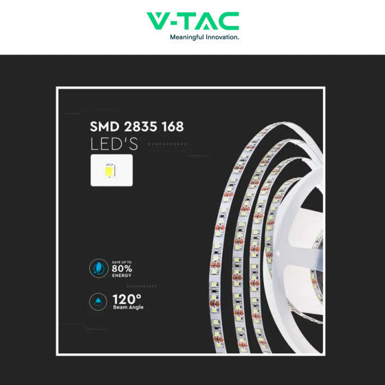 V-Tac Striscia LED Flessibile 60W SMD Monocolore 168 LED/metro 24V - Bobina 5 metri - Potenza 12 w/m