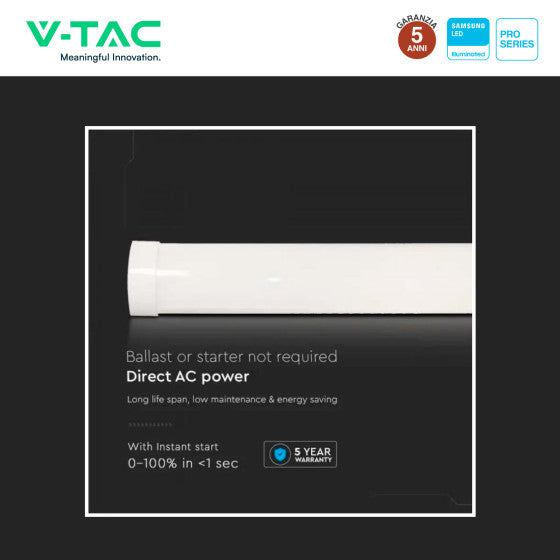 Tubo LED Prismatico 40W V-Tac Plafoniera SMD Lampadina 120cm Chip Samsung - Disponibile con: Luce Bianca Naturale 4000K e Fredda 6500K