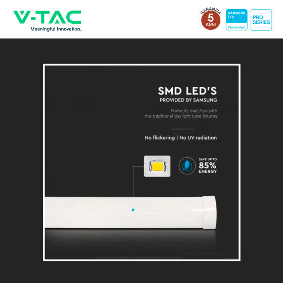 Tubo LED Prismatico 40W V-Tac Plafoniera SMD Lampadina 120cm Chip Samsung - Disponibile con: Luce Bianca Naturale 4000K e Fredda 6500K
