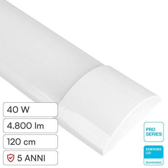 Tubo LED Prismatico 40W V - Tac Plafoniera SMD Lampadina 120cm Chip Samsung - Disponibile con: Luce Bianca Naturale 4000K e Fredda 6500K - Elettrohub.it