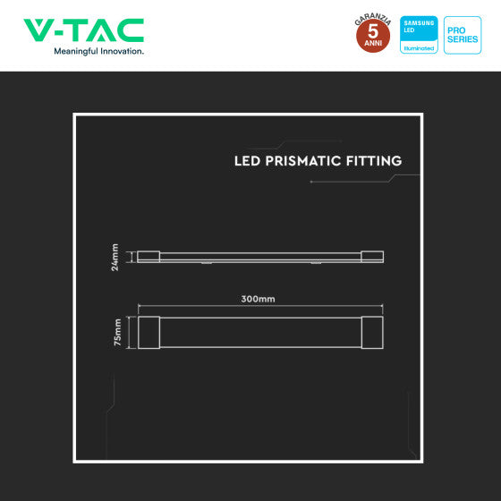 Tubo LED Prismatico Plafoniera 10W V-Tac Chip Samsung Lampadina 30cm - Disponibile Luce: Calda 3000K - Naturale 4000K - Fredda 6500K