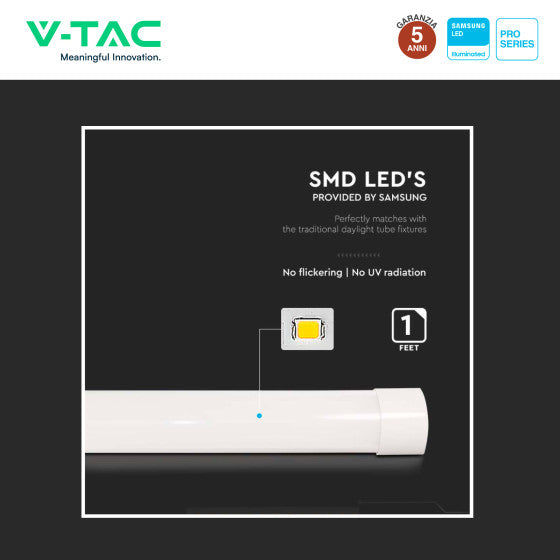 Tubo LED Prismatico Plafoniera 10W V-Tac Chip Samsung Lampadina 30cm - Disponibile Luce: Calda 3000K - Naturale 4000K - Fredda 6500K