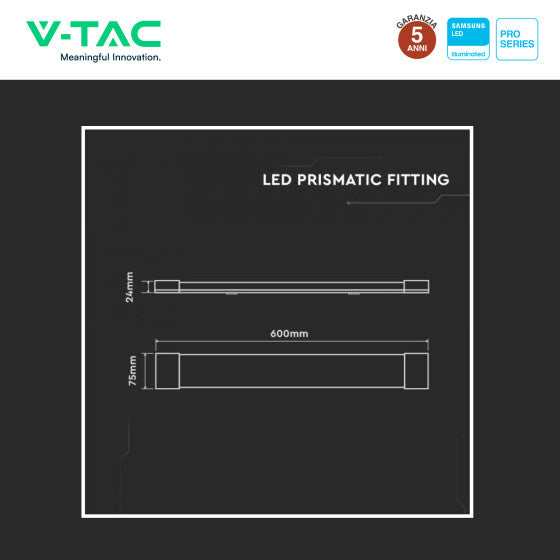Tubo LED Prismatico Plafoniera 20W V-Tac Chip Samsung Lampadina 60cm - Disponibile Luce: Calda 3000K - Naturale 4000K - Fredda 6500K