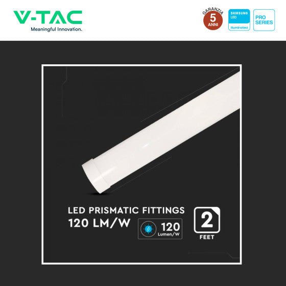 Tubo LED Prismatico Plafoniera 20W V - Tac Chip Samsung Lampadina 60cm - Disponibile Luce: Calda 3000K - Naturale 4000K - Fredda 6500K - Elettrohub.it