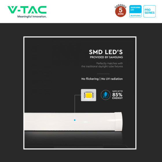 Tubo LED Prismatico Plafoniera 20W V-Tac Chip Samsung Lampadina 60cm - Disponibile Luce: Calda 3000K - Naturale 4000K - Fredda 6500K