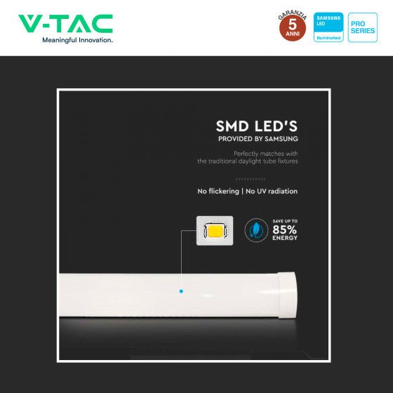 Tubo LED Prismatico Plafoniera 20W V - Tac Chip Samsung Lampadina 60cm - Disponibile Luce: Calda 3000K - Naturale 4000K - Fredda 6500K - Elettrohub.it