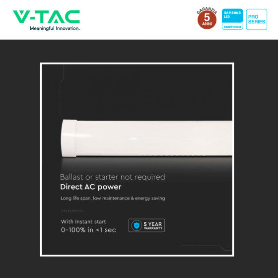 Tubo LED Prismatico Plafoniera 20W V-Tac Chip Samsung Lampadina 60cm - Disponibile Luce: Calda 3000K - Naturale 4000K - Fredda 6500K